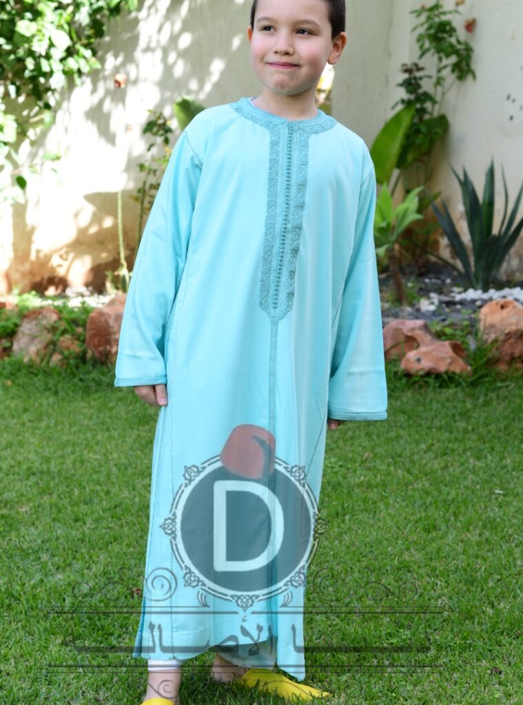 Caftan Enfants Mlifa De Soie En Vert D Eau Univers Tradition