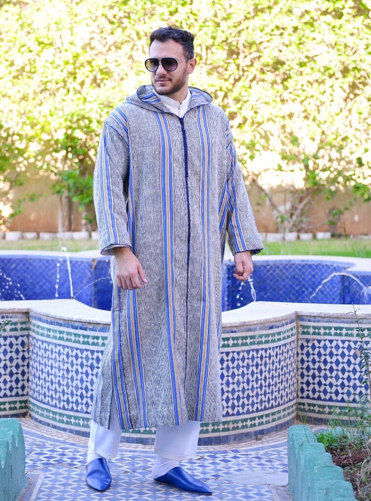 Jellaba Hommes Hebba Chaara Bleu Et Jaune Univers Tradition