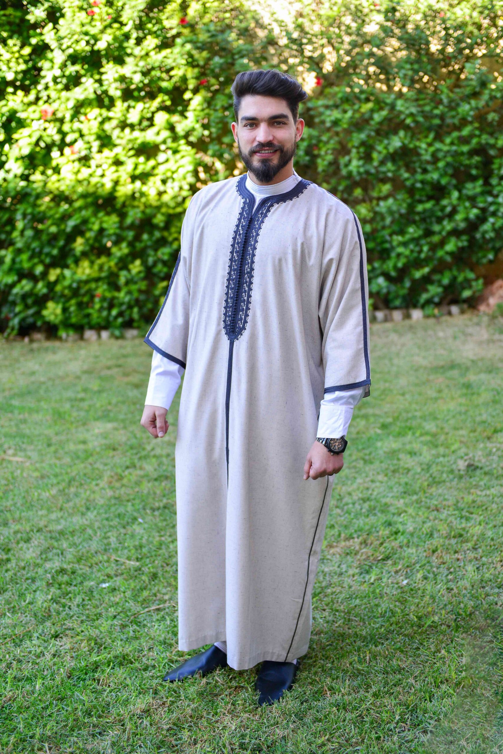 Gandoura hommes en tissu lin gris