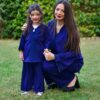 Jabador filles crêpe de soie en bleu nuit